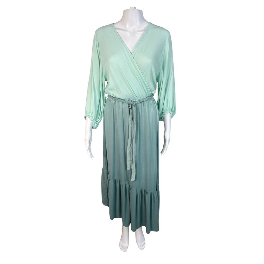 Young Fabulous & Broke YFB Dress Mint Ombre Wrap Midi Tiered Ruffle Boho Size S